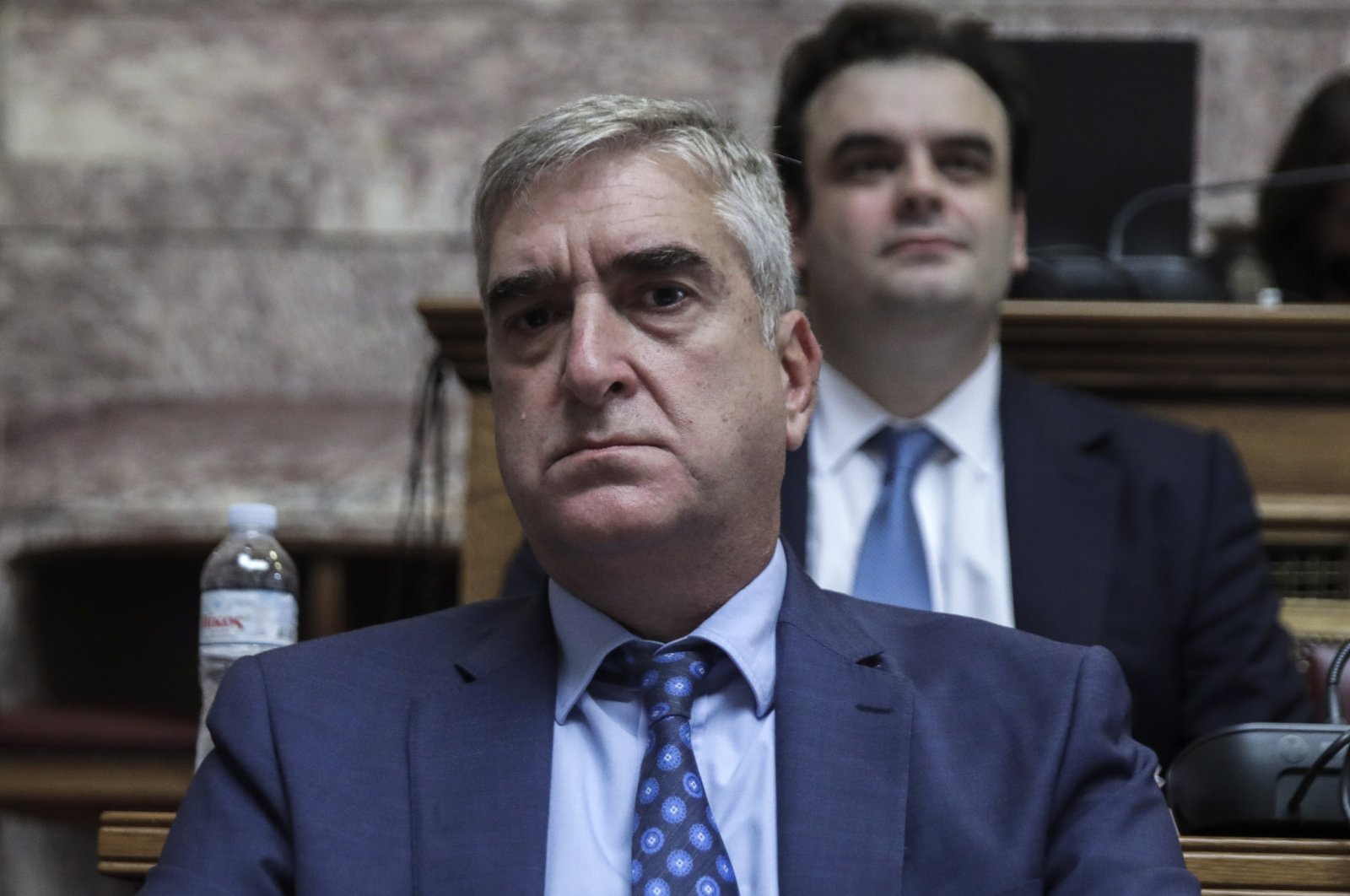 Panagiotis Kontoleon, the then head of Greece&#039;s intelligence service, attends a meeting at the Greek parliament in Athens, Greece, July 29, 2022. (AP File Photo)