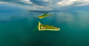 An aerial view of Lake Van in the province of Van, eastern Turkey, Aug. 3, 2022. (İHA Photo)