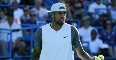 Nick Kyrgios reacts during the match against Yoshihito Nishioka, in Washington D.C., United States, Aug. 7, 2022. (EPA PHOTO)