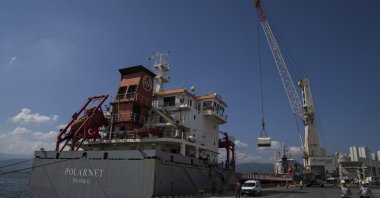 The cargo ship Polarnet arrives at Derince port in the Gulf of Izmit, Türkiye, Monday, Aug. 8, 2022. (AP Photo)