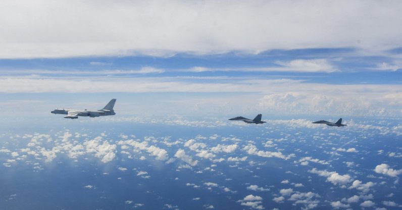 Aircraft of the Eastern Theater Command of the Chinese People&#039;s Liberation Army (PLA) conduct a joint combat training exercises around the Taiwan Island, Aug. 7, 2022. (Xinhua via AP)