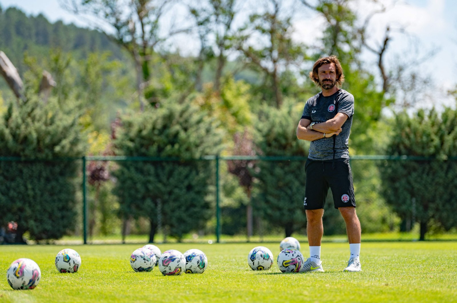 Andrea Pirlo attends a training session at Turkish Football Federation (TFF) facilities in Istanbul, Turkey, July 27, 2022. (AFP PHOTO)