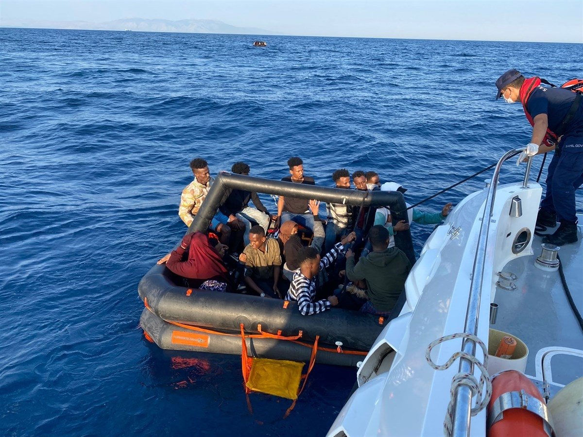 Turkish coast guard officers rescue irregular migrants pushed back by Greece in the Aegean Sea, Izmir, Türkiye, Aug. 9, 2022. (AA Photo)