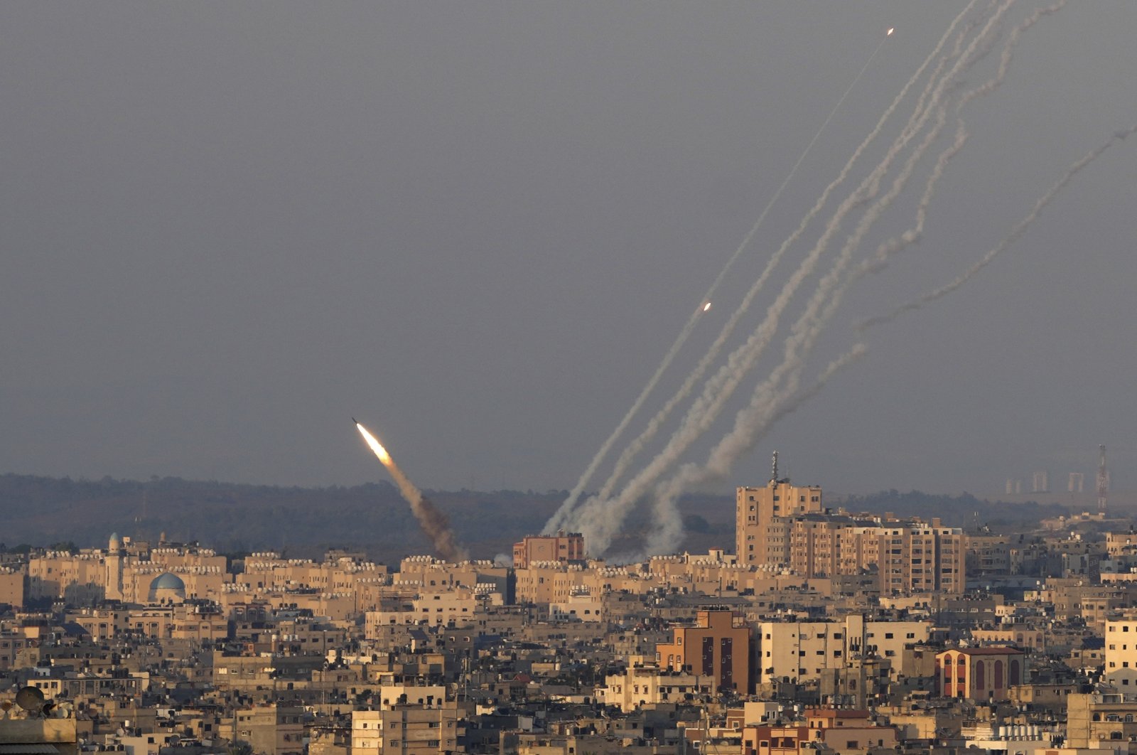 Rockets are launched from the Gaza Strip in retaliation for the latest Israeli attacks, in Gaza City, Palestine, Aug. 7, 2022. (AP Photo)