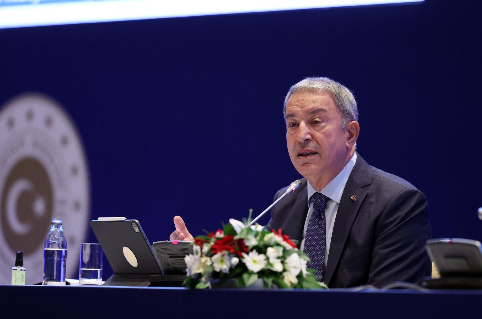 Defense Minister Hulusi Akar speaks at the 13th Ambassadors Conference in the capital Ankara, Türkiye, Aug. 9, 2022. (AA Photo)