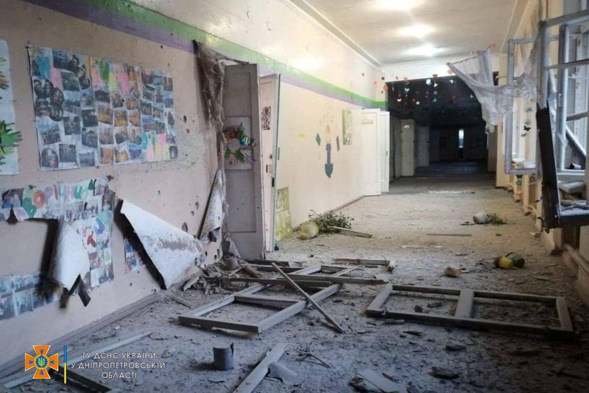 The interior of a school building damaged by a Russian military strike, as Russia&#039;s attack on Ukraine continues, in the town of Marhanets, Dnipropetrovsk, Ukraine, Aug. 10, 2022. (Press service of the State Emergency Service of Ukraine via Reuters)