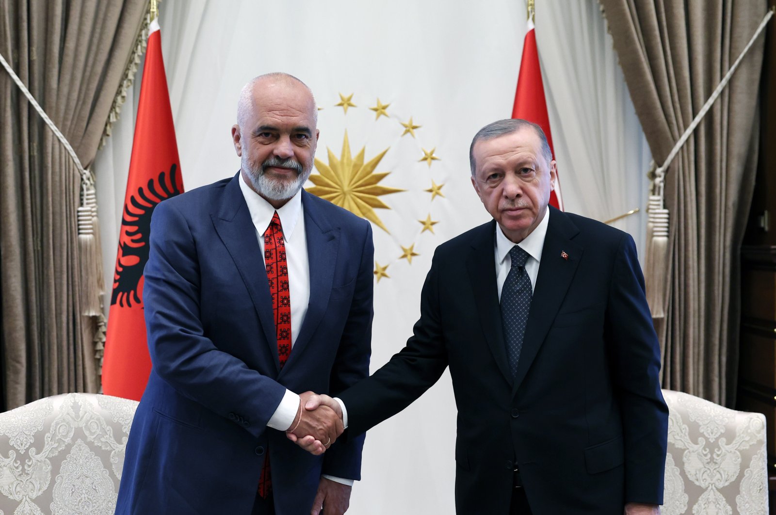 President Recep Tayyip Erdoğan receives Albania&#039;s Prime Minister Edi Rama in the capital Ankara, Türkiye, Aug. 10, 2022. (AA Photo)