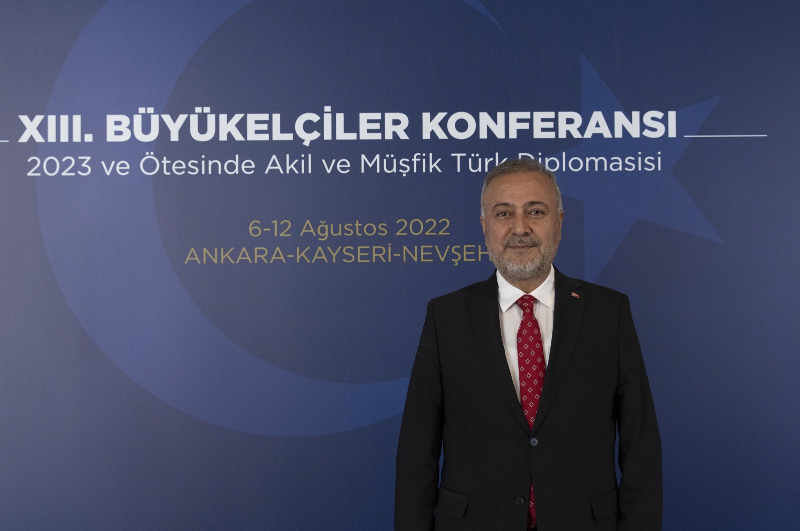 Tripoli Ambassador Kenan Yılmaz speaks at the 13th Ambassadors Conference in the capital Ankara, Türkiye, Aug. 8, 2022. (AA Photo)