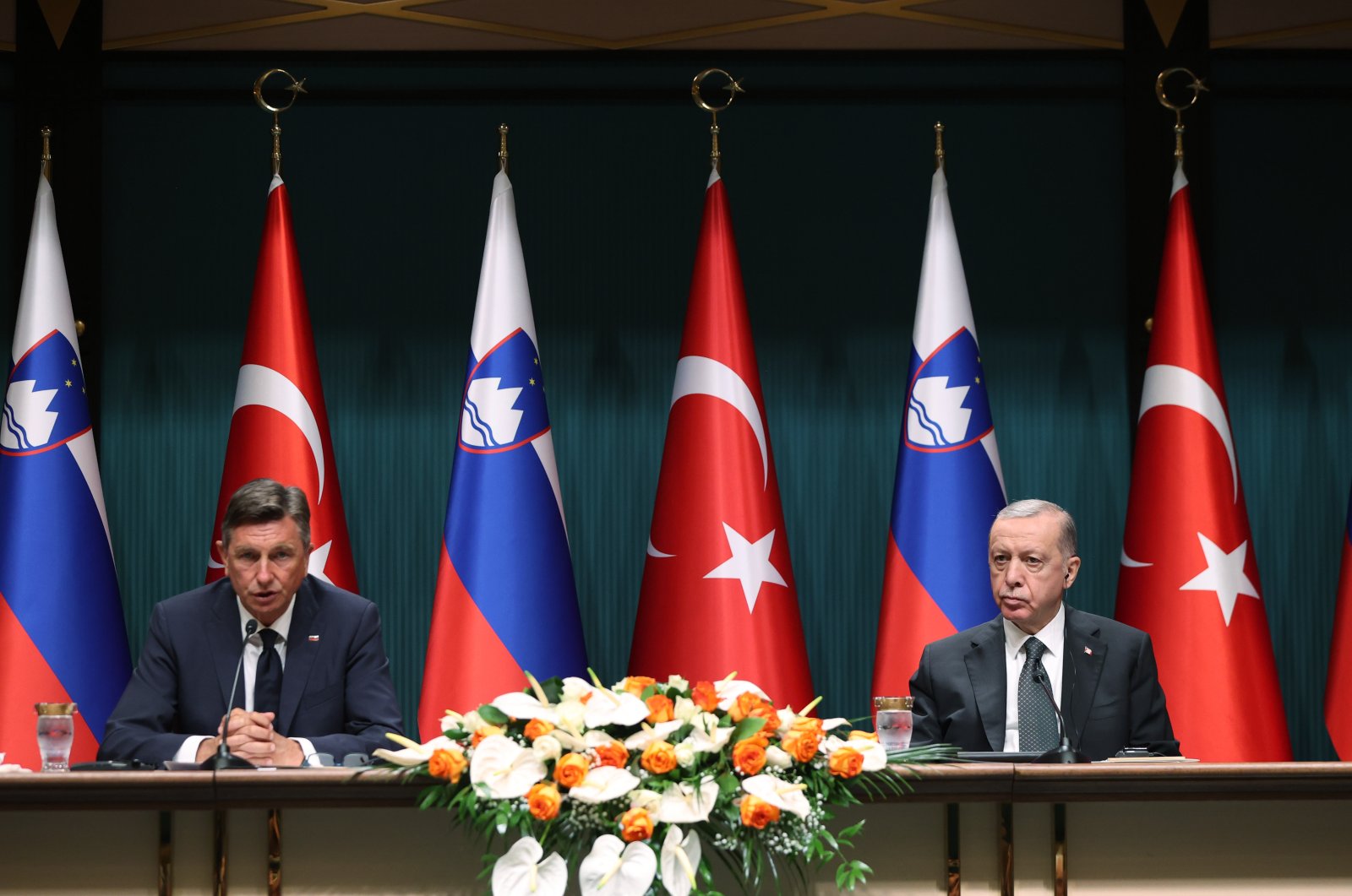 President Recep Tayyip Erdoğan (R) and his Slovenian countrpart Borut Pahor attend a news conference in Ankara, Türkiye, Aug. 10, 2022. (AA Photo)