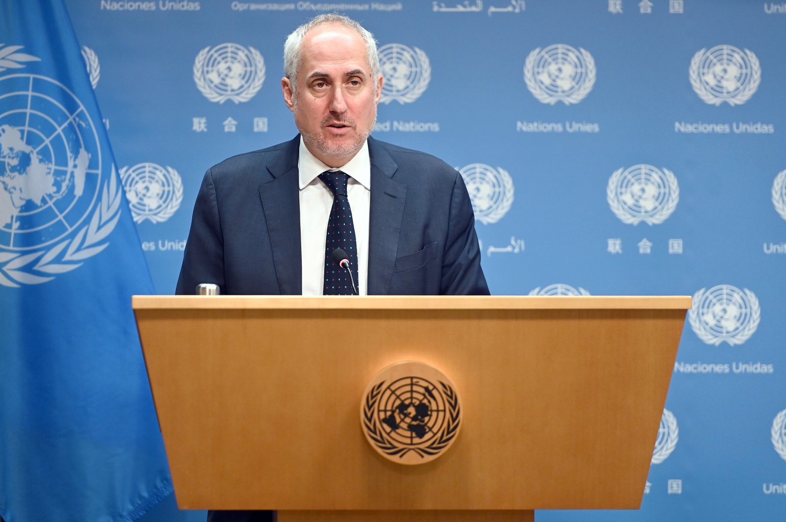 U.N. Secretary-General spokesperson Stephane Dujarric holds the Noon Briefing on the International Day of U.N. Peacekeepers, United Nations Headquarters, NY, U.S., May 26, 2022. (Reuters File Photo)