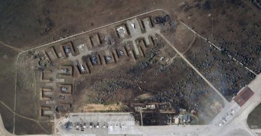 This satellite image provided by Planet Labs PBC shows destroyed Russian aircraft at Saki Air Base after an explosion Tuesday, Aug. 9, 2022, in the Crimean Peninsula, the Black Sea peninsula seized from Ukraine by Russia and annexed in March 2014. Ukraine&#039;s air force said Wednesday, Aug. 10, 2022 that nine Russian warplanes were destroyed in a deadly string of explosions at an air base in Crimea that appeared to be the result of a Ukrainian attack, which would represent a significant escalation in the war. (Planet Labs PBC via AP)