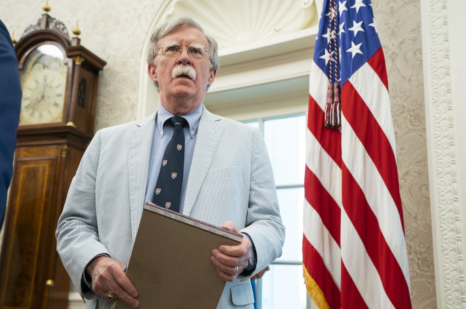 National Security Advisor John Bolton looks on in the Oval Office of the White House in Washington, D.C., U.S., July 19, 2019. (EPA-EFE Photo)