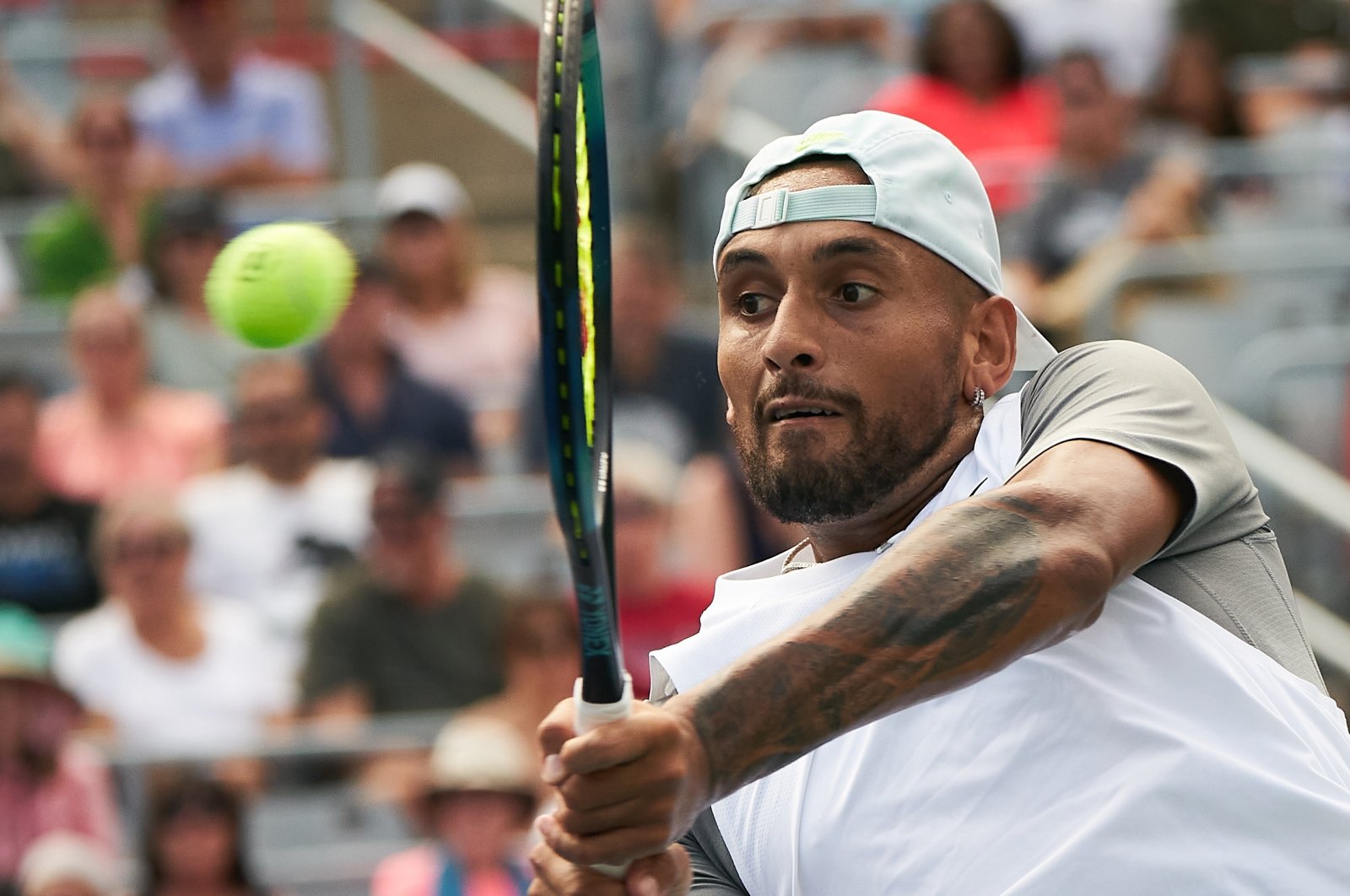 Nick Kyrgios in action against Daniil Medvedev during Canadian Open, Montreal, Canada, Aug. 10, 2022. (EPA Photo)