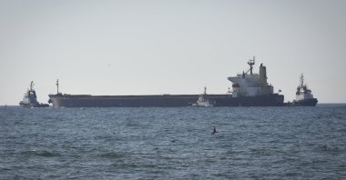 Cargo ship "Ocean Lion" makes its way from the port in Odessa, Ukraine, Aug. 9, 2022. (AP Photo)