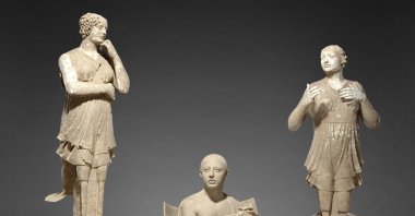 This undated photo provided by the J. Paul Getty Museum shows a sculptural group of a seated poet and sirens, Los Angeles, U.S. (AP Photo)
