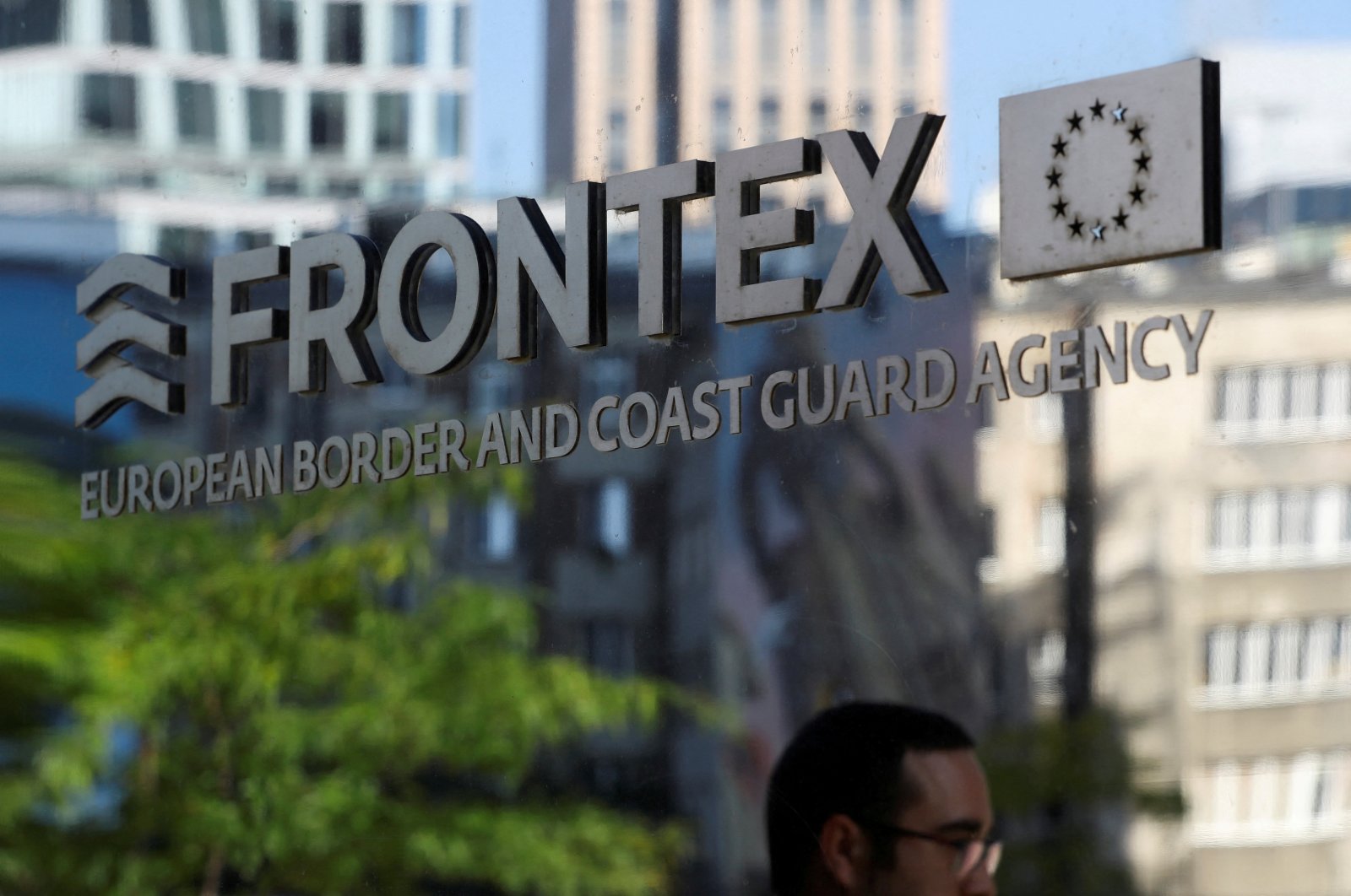 A logo of EU border agency Frontex is seen at the agency&#039;s headquarters in Warsaw, Poland, Sept. 8, 2021. (Reuters File Photo)