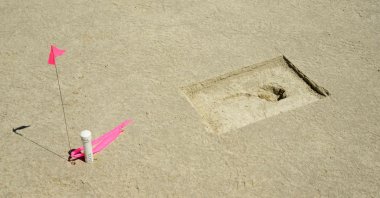 A footprint discovered on an archaeological site marked with a pin flag on the Utah Test and Training Range, Utah, U.S., July 18, 2022. (U.S. Airforce via AFP)