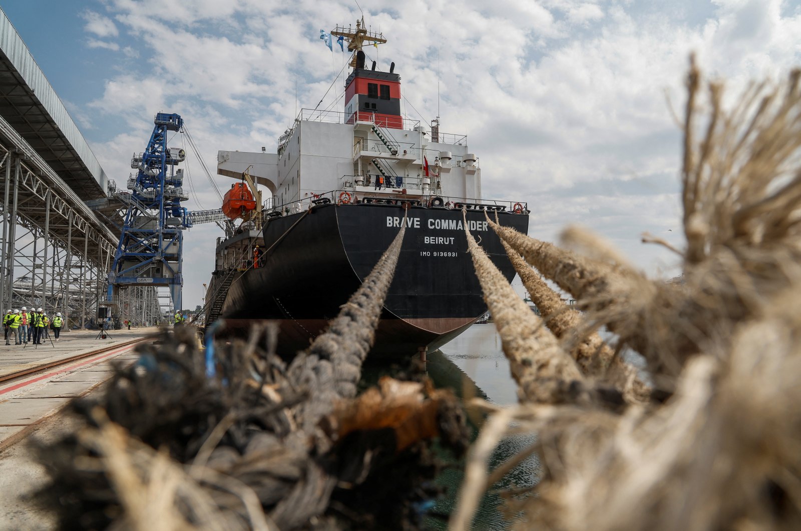 The Lebanese-flagged bulk carrier Brave Commander is seen in the port of Pivdennyi as it is loaded with wheat destined for Ethiopia, in the town of Yuzhny, Odessa region, Ukraine, Aug. 14, 2022. (Reuters Photo)