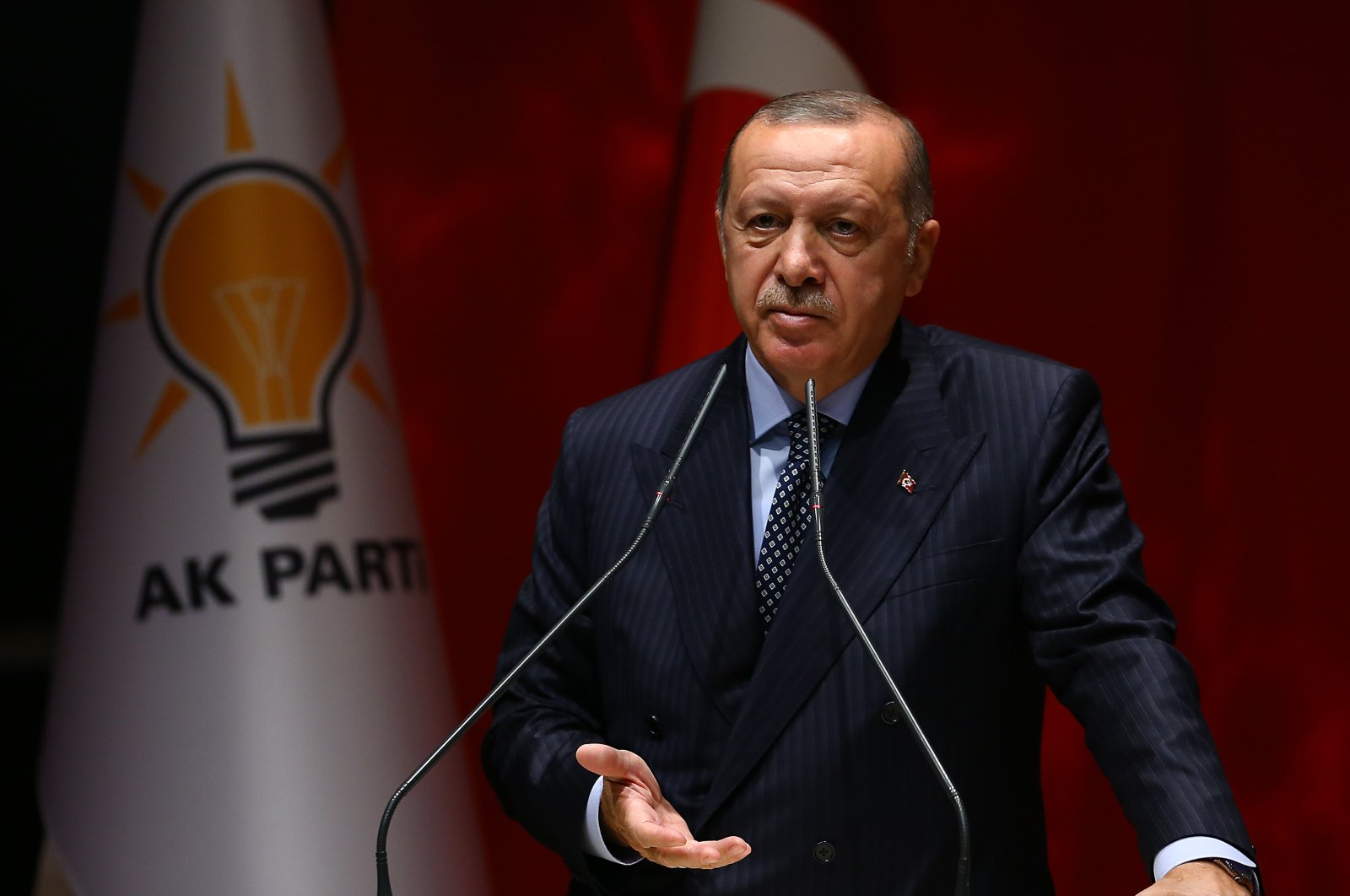 President Recep Tayyip Erdoğan speaks at a AK Party meeting in the capital Ankara, Türkiye, Sept. 14, 2018. (AA)