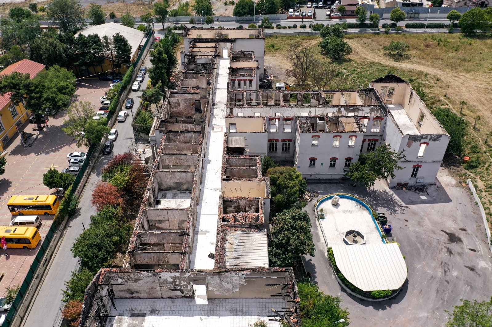 An aerial view of the burned part of the hospital in Istanbul, Türkiye, Aug. 13, 2022. (AA PHOTO)