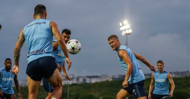 Trabzonspor players train ahead of their UEFA Champions League playoff match against FC Copenhagen, Trabzon, Turkey, Aug. 14, 2022. (AA Photo)