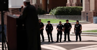 Members of the Albuquerque Police Department look on as Imam Dr. Mahmoud Eldenawi speaks at a unity event against anti-Shiite hate following the murders of four Muslim men in Albuquerque, New Mexico, U.S., Aug. 12, 2022. (Reuters File Photo)