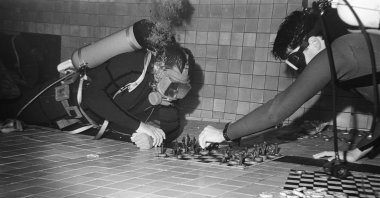 This vintage file photo shows two divers playing chess underwater in the Netherlands, Aug. 27, 1983. (Alamy Photo via Reuters)