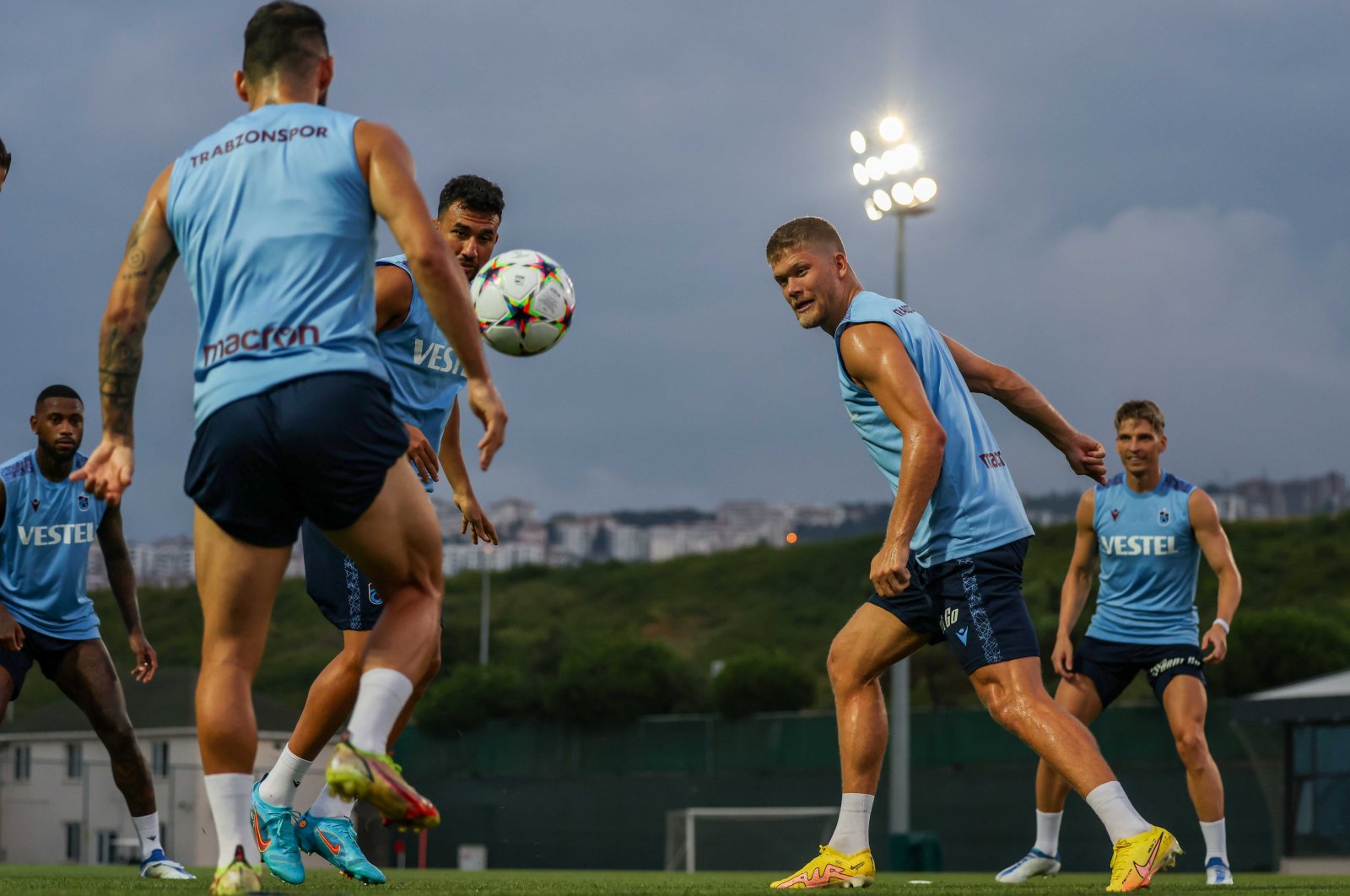 Trabzonspor players train ahead of their UEFA Champions League playoff match against FC Copenhagen, Trabzon, Turkey, Aug. 14, 2022. (AA Photo)
