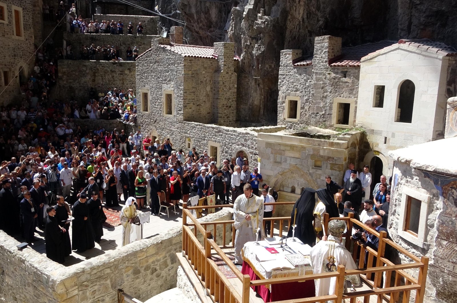 People attend the religious service at Sümela Monastery, in Trabzon, northern Türkiye, Aug. 15, 2022. (DHA Photo)