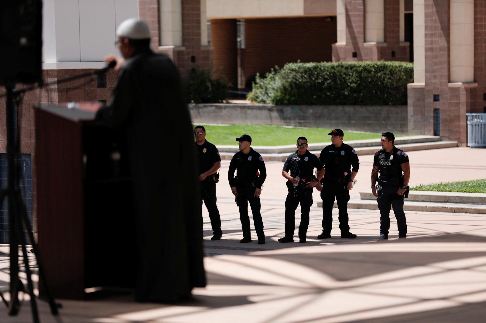 Members of the Albuquerque Police Department look on as Imam Dr. Mahmoud Eldenawi speaks at a unity event against anti-Shiite hate following the murders of four Muslim men in Albuquerque, New Mexico, U.S., Aug. 12, 2022. (Reuters File Photo)