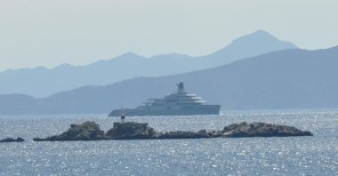 The 140-meter (460-foot) long Lloyd Werft Solaris superyacht, owned by Russian billionaire Roman Abramovich, is seen off the Datça district of southwestern Muğla province, Türkiye, March 21, 2022. (DHA Photo)