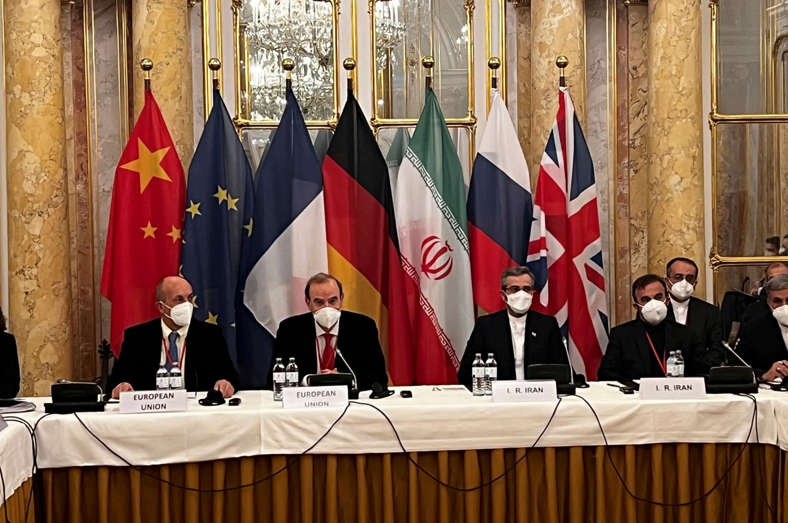 Representatives from Iran (R) and the European Union attending a meeting of the joint commission on negotiations aimed at reviving the Iran nuclear deal, Vienna, Austria, Dec. 3, 2021. (AFP File Photo)