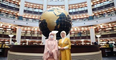 First Lady Emine Erdoğan meets with the Queen of Malaysia Tunku Azizah in the capital Ankara,Türkiye, Aug.16, 2022. (AA Photo)