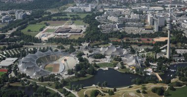 An aerial view of the Munich Olympic stadium, the Olympic Park and other sports sites of the 1972 Olympic Summer Games, Munich, Germany, June 23, 2022. (Reuters Photo)