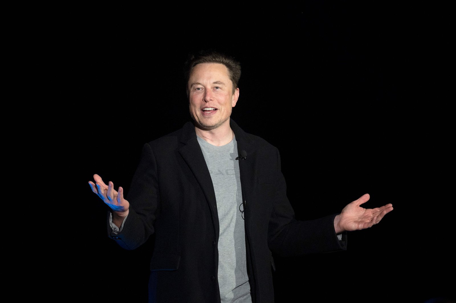 Elon Musk gestures as he speaks during a press conference, Boca Chica Village, Texas, U.S., Feb. 10, 2022. (AFP Photo)