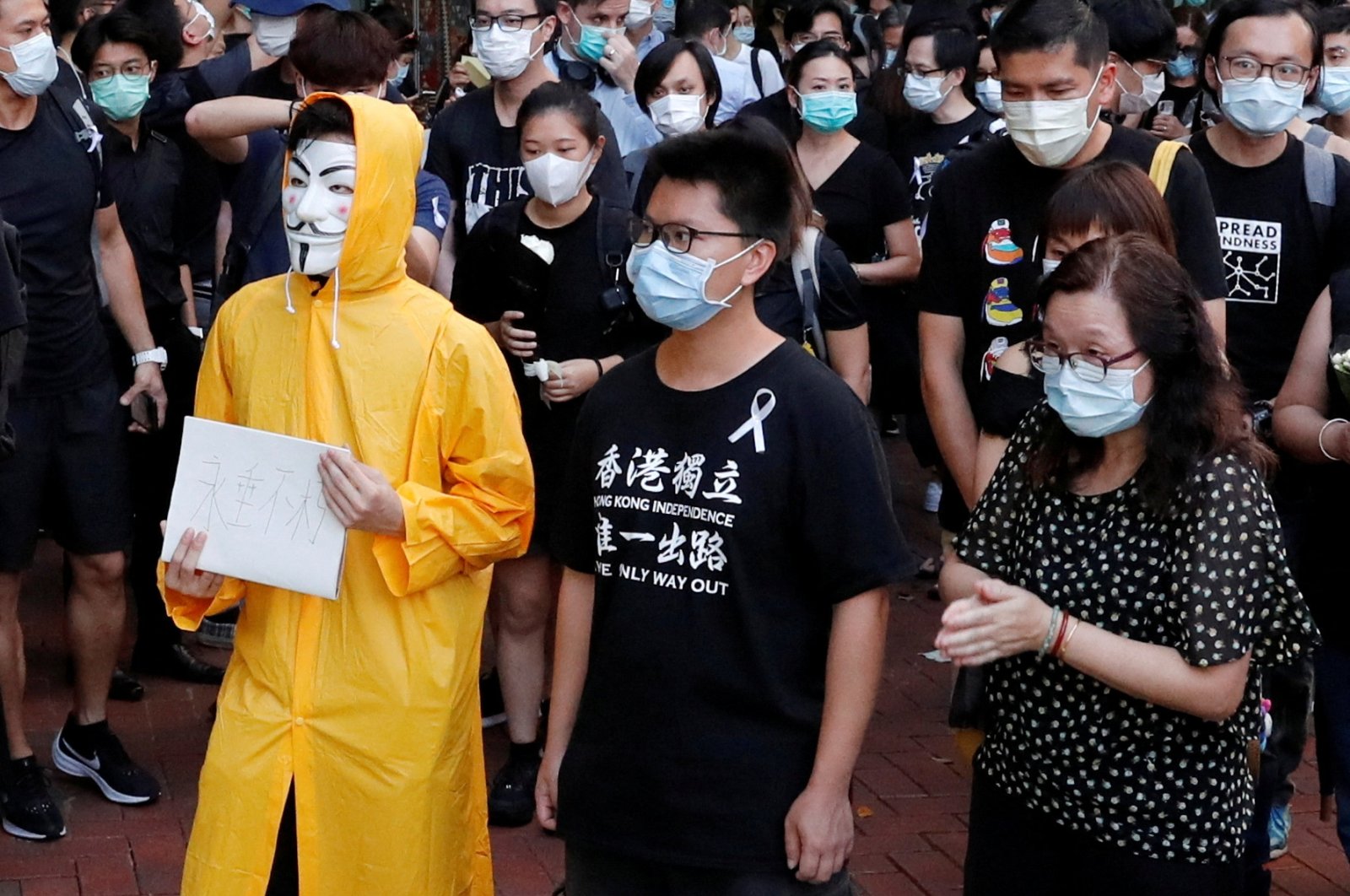 Hong Kong activist dubbed &quot;Captain America 2.0&quot; Ma Chun-man attends a vigil for a protester Marco Leung Ling-kit who fell to his death during a demonstration outside the Pacific Place mall, in Hong Kong, China, June 15, 2020. (Reuters Photo)