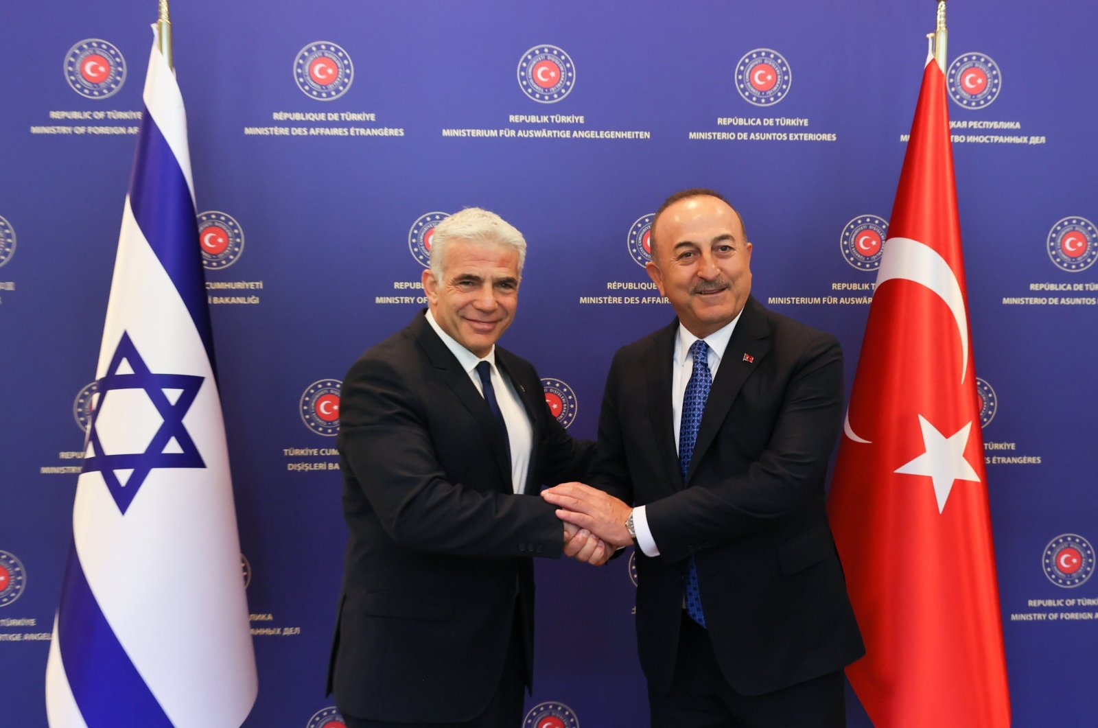 Foreign Minister Mevlüt Çavuşoğlu (R) and Israeli Foreign Minister Yair Lapid meet in the capital Ankara, Türkiye, June 23, 2022. (AA Photo)