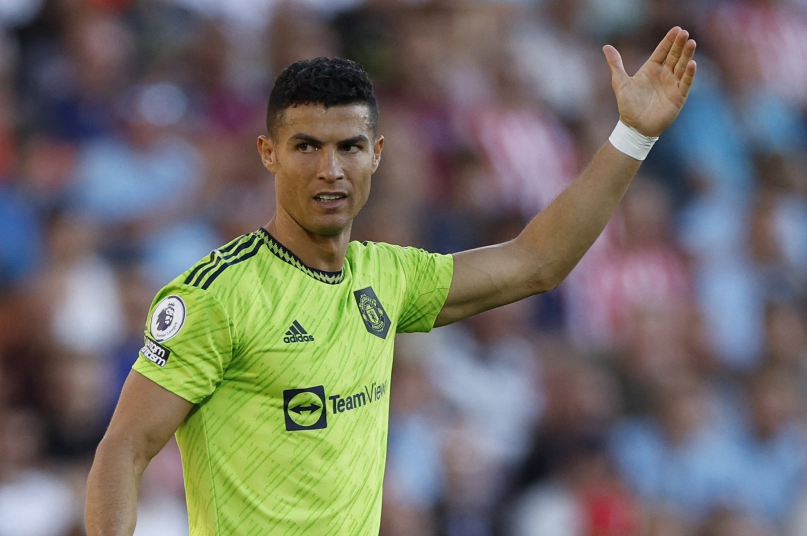 Manchester United&#039;s Cristiano Ronaldo reacts during a Premier League match against Brentford, London, England, Aug. 13, 2022. (Reuters Photo)