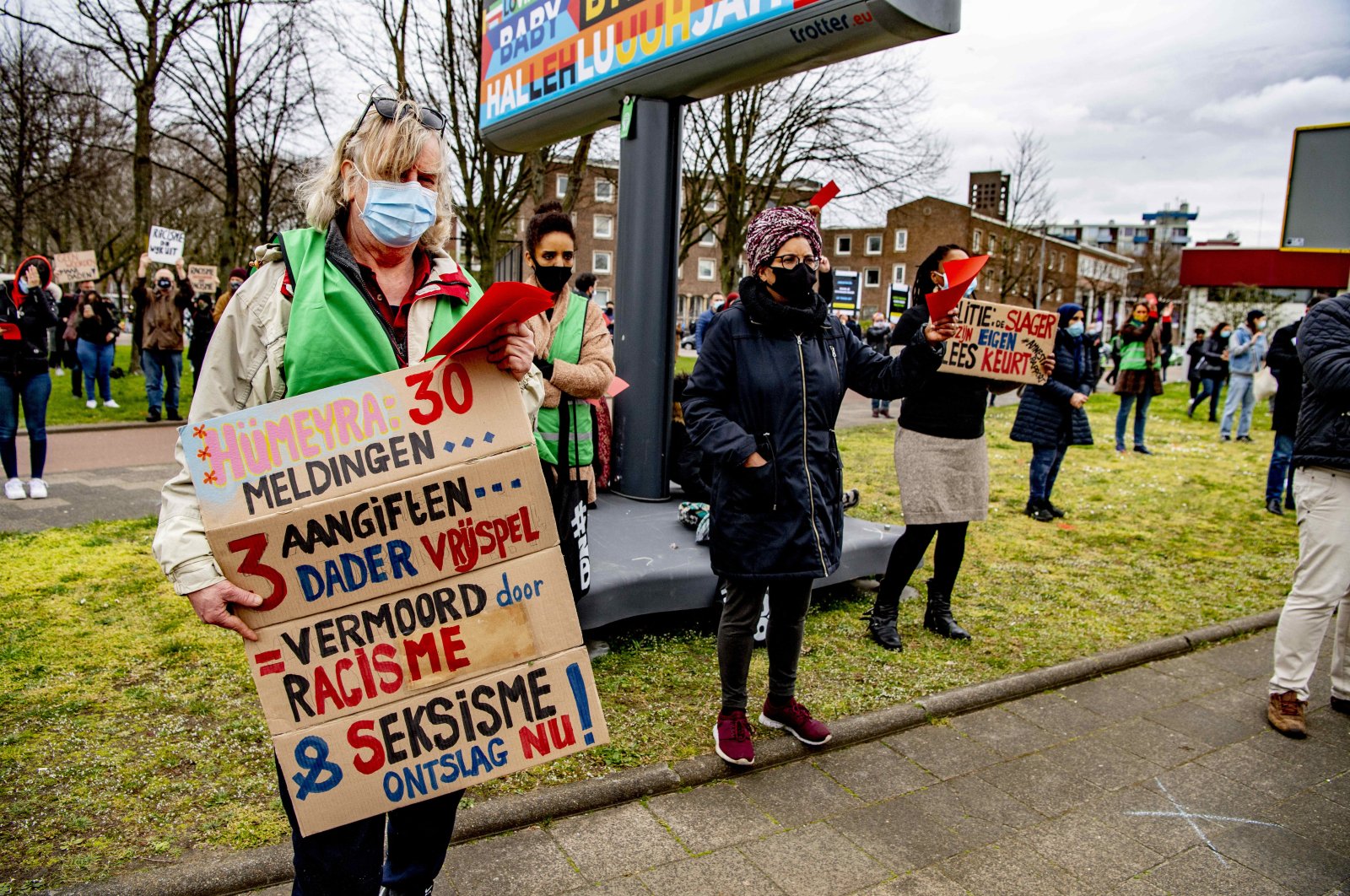 Demonstrators stage a protest against racism at a police station in Rotterdam, the Netherlands, March 28, 2021. (Reuters File Photo)