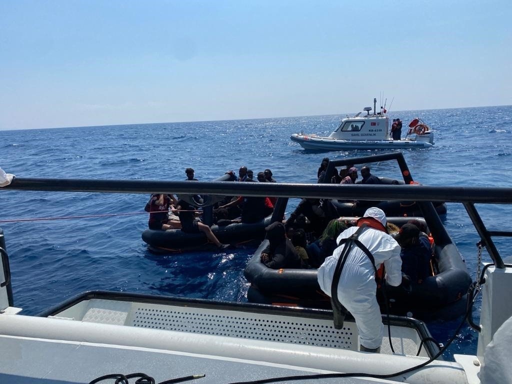 Seventy-eight irregular migrants pushed back by Greece were rescued off Izmir province&#039;s Dikili district, Türkiye, Aug.16, 2022. (IHA Photo)