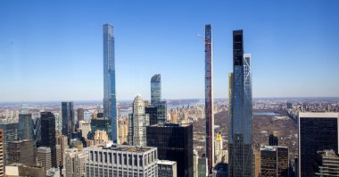 Four residential skyscrapers tower over the skyline south of Central Park in the Manhattan borough of New York City. (L-R), Central Park Tower, One57, Steinway Tower and the MoMA Expansion Tower, U.S., Feb. 26, 2021. (AP Photo)