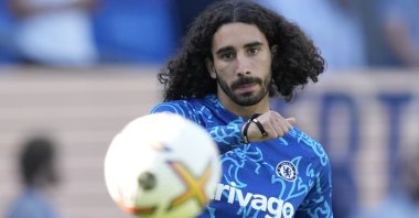Chelsea's Marc Cucurella warms up for a Premier League match against Everton, Liverpool, England, Aug. 6, 2022. (EPA Photo)