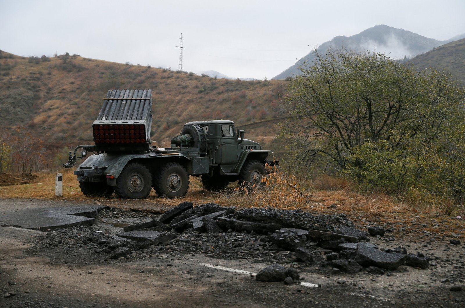 A view shows a multiple rocket launcher of Armenian separatists near Lachin, Karabakh, Nov. 13, 2020. (Reuters Photo)