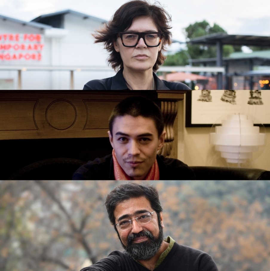 Dari atas ke bawah, Ute Meta Bauer, David Teh dan Amar Kanwar adalah kurator Istanbul Biennial ke-17.  (Sumber IKSV) 