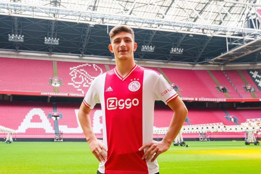 Turkish defender Ahmetcan Kaplan poses in an Ajax shirt, Amsterdam, the Netherlands, Aug. 19, 2022. (DHA Photo)