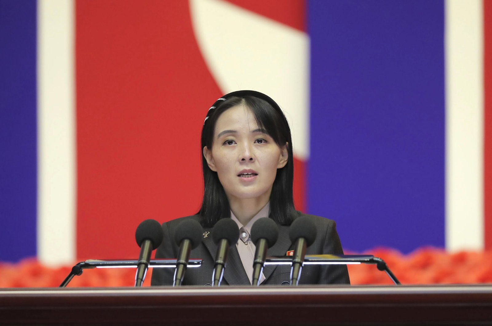 Kim Yo Jong, sister of North Korean leader Kim Jong Un, delivers a speech during the national meeting against COVID-19, in Pyongyang, North Korea, Aug. 14, 2022. (Korean Central News Agency/Korea News Service via AP)