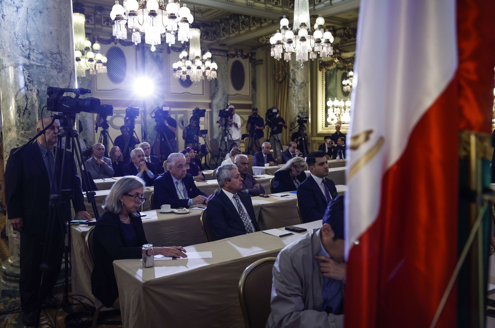 Journalists and guests listen during a panel hosted by the National Council of Resistance of Iran – U.S. Representative Office (NCRI-US) at the Willard InterContinental Hotel, in Washington, DC, U.S., Aug. 17, 2022. (AFP Photo)