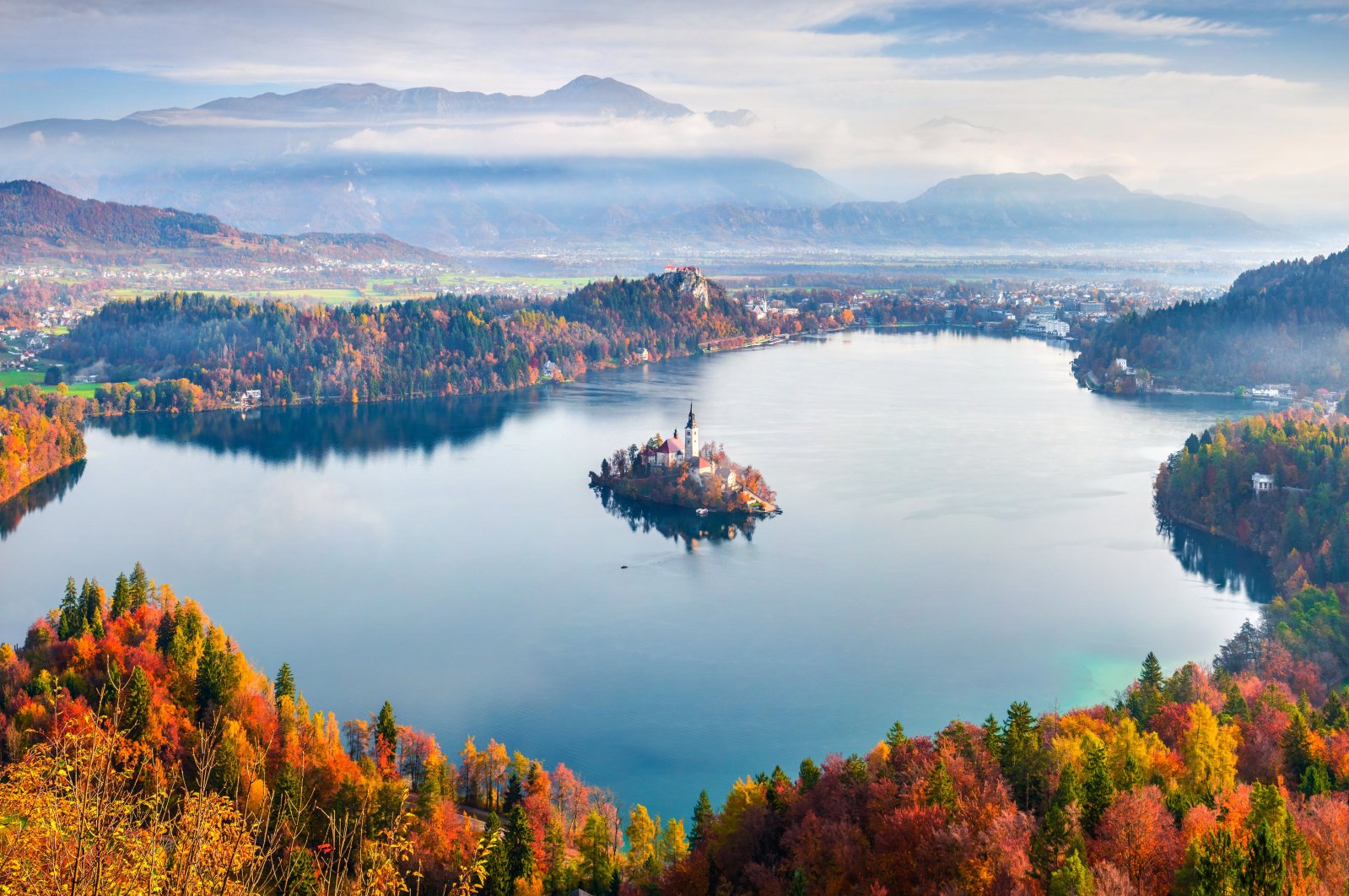 An aerial view of the Church of Assumption of Maria on Bled Lake. (Shutterstock)