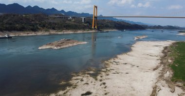 An aerial view shows the Yangtze river that is approaching record-low water levels during a regional drought in Chongqing, China, Aug. 20, 2022. (Reuters Photo)