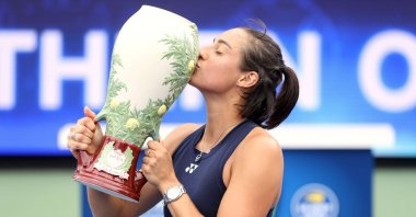 France&#039;s Caroline Garcia celebrates defeating Czech Republic&#039;s Petra Kvitova in the Western &amp; Southern Open final, Mason, Ohio, U.S., Aug. 21, 2022.